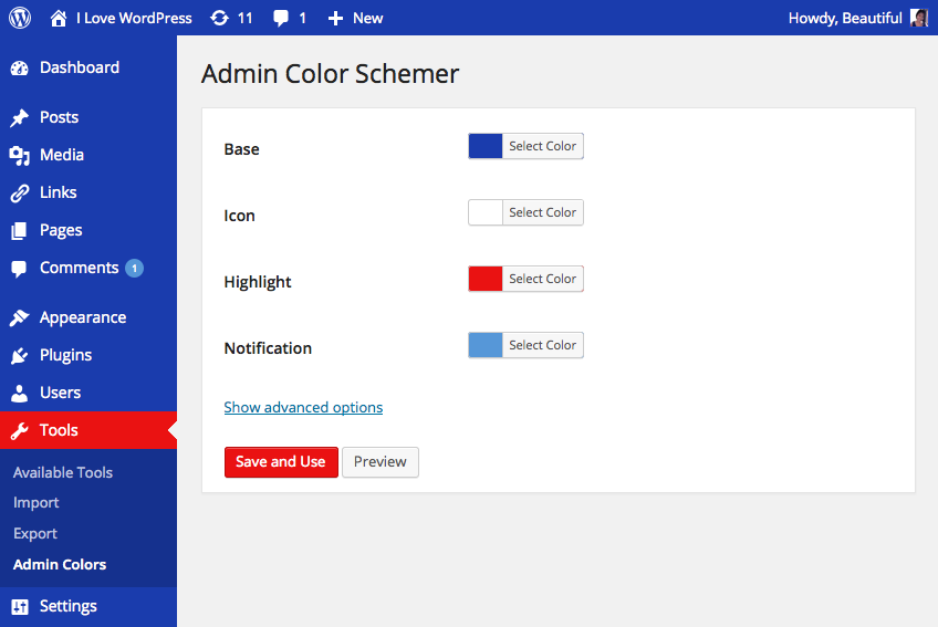 create your own custom admin color schemes.