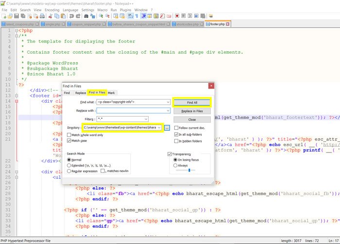 change-footer-copyright-using-notepad-plus-plus