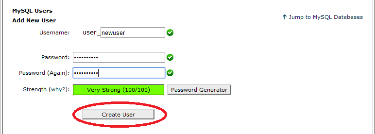 create username and password in MySQL for WordPress