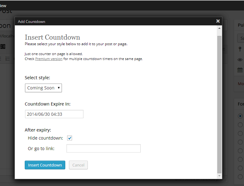 Customize countdown timer settings in WordPress