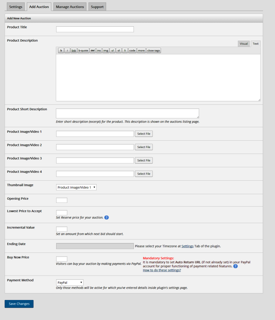 eBay style auction website