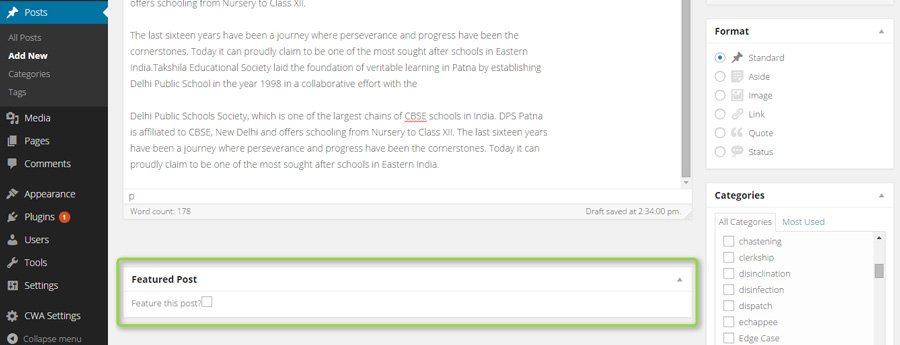 featured post featured content in wordpress